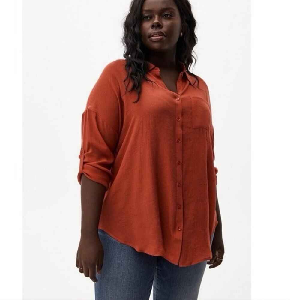Torrid Lindsay Drop Shoulder Button Down Tunic Shirt Burnt Orange Size 3